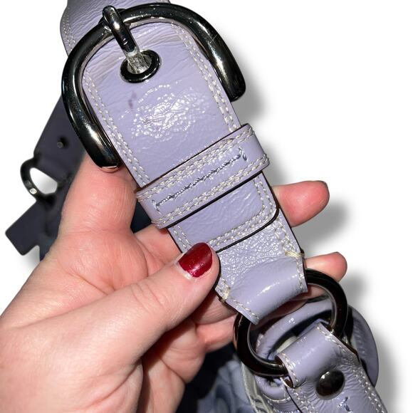 Coach Soho Y2K 1990s Pleated Leather Soufflet Bag Flap Buckle Purple F15203 - Picture 6 of 15